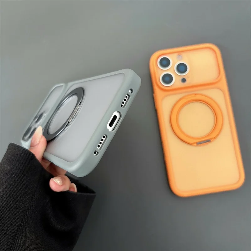 For iPhone 17 Pro Magnetic Case Rotating Kickstand TPU + PC Protective Phone Cover Compatible with MagSafe - Orange