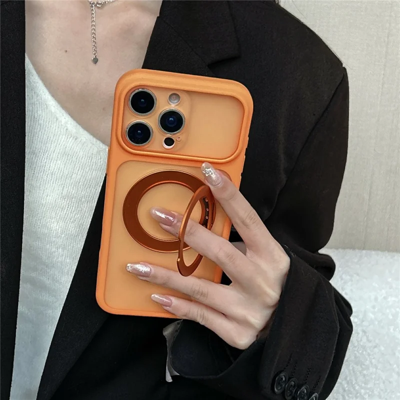 For iPhone 17 Pro Max Magnetic Case Rotating Kickstand TPU + PC Protective Phone Cover Compatible with MagSafe - Orange