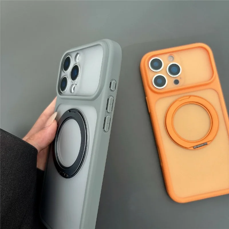For iPhone 17 Pro Max Magnetic Case Rotating Kickstand TPU + PC Protective Phone Cover Compatible with MagSafe - Orange