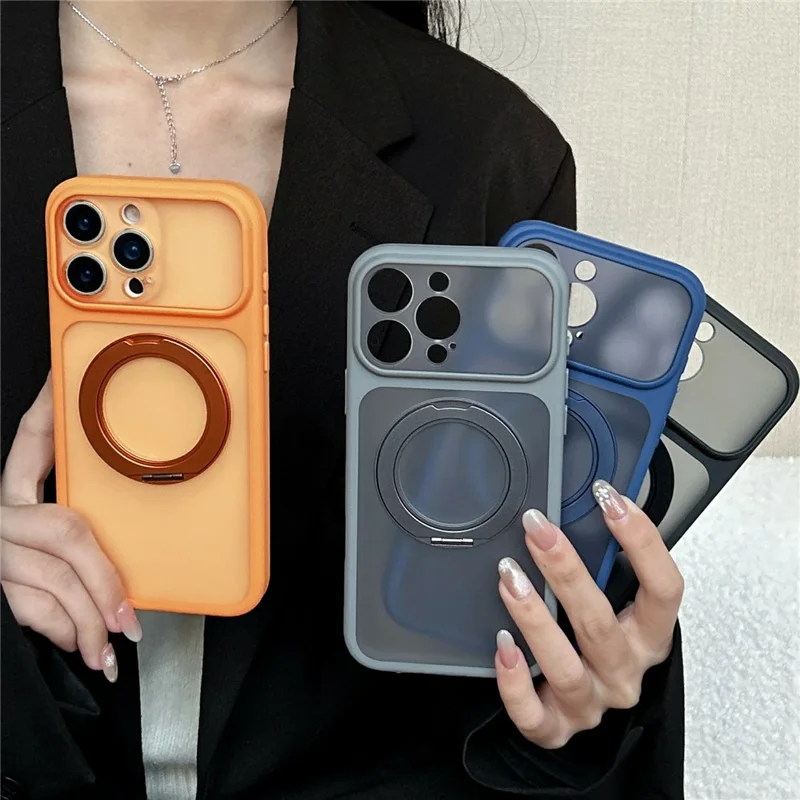 For iPhone 17 Pro Max Magnetic Case Rotating Kickstand TPU + PC Protective Phone Cover Compatible with MagSafe - Orange