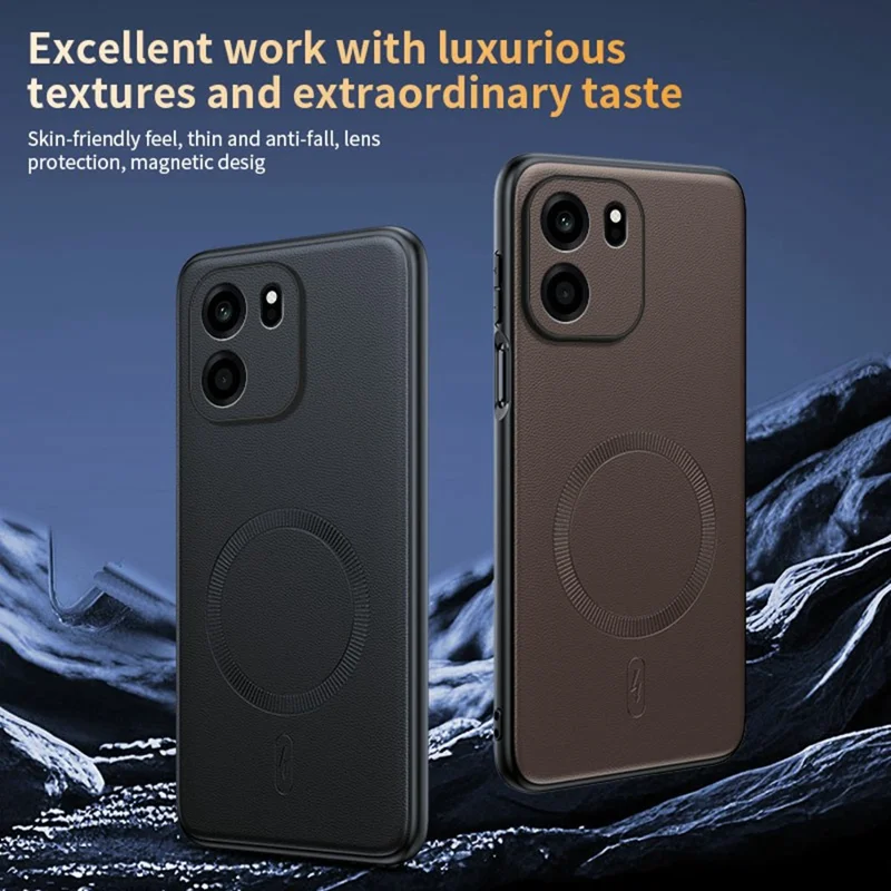 For OnePlus Turbo 6V 5G Magnetic Case Leather Coated TPU + PC Phone Cover - Black