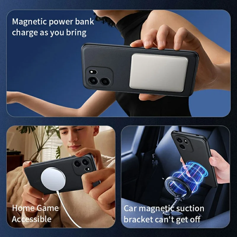 For OnePlus Turbo 6V 5G Magnetic Case Leather Coated TPU + PC Phone Cover - Black