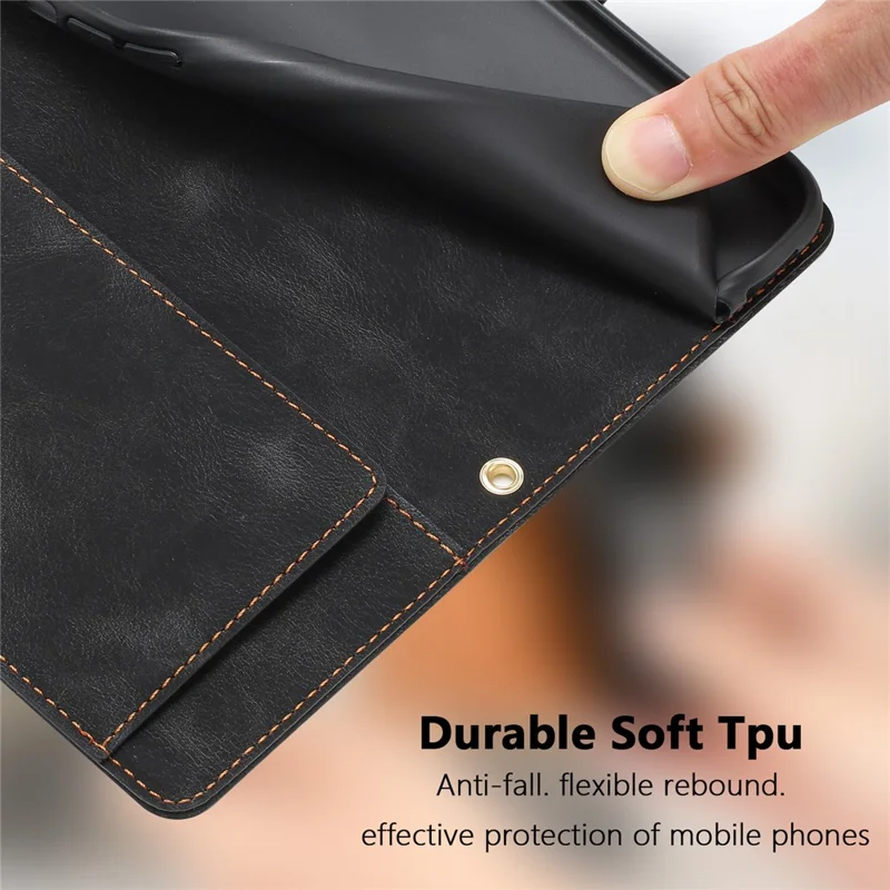 For Google Pixel 10 / 10 Pro Wallet Case with 5 Card Slot  /  Wrist Strap, Tulip Pattern Imprint Leather Phone Cover - Black