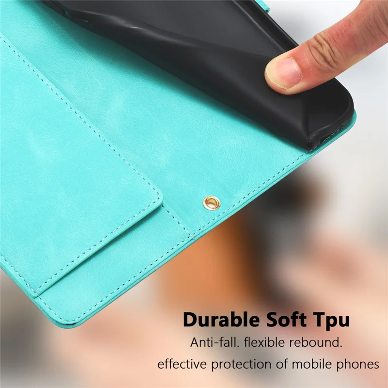 For Google Pixel 10 Pro XL Wallet Case with 5 Card Slot  /  Wrist Strap, Tulip Pattern Imprint Leather Phone Cover - Green