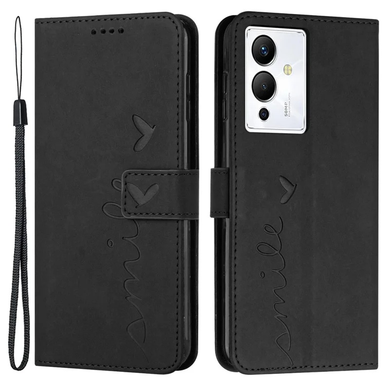 Per Infinix Note 12 5G / Nota 12 Pro 5G a Forma di Cuore Imprinting Portafoglio Telefonico Case Skin-touch pe Coperchi - Nero