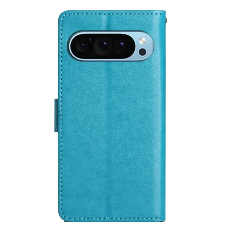 For Google Pixel 10 Pro XL Leather Wallet Case Butterfly Flower Imprinted Phone Cover with Strap - Blue