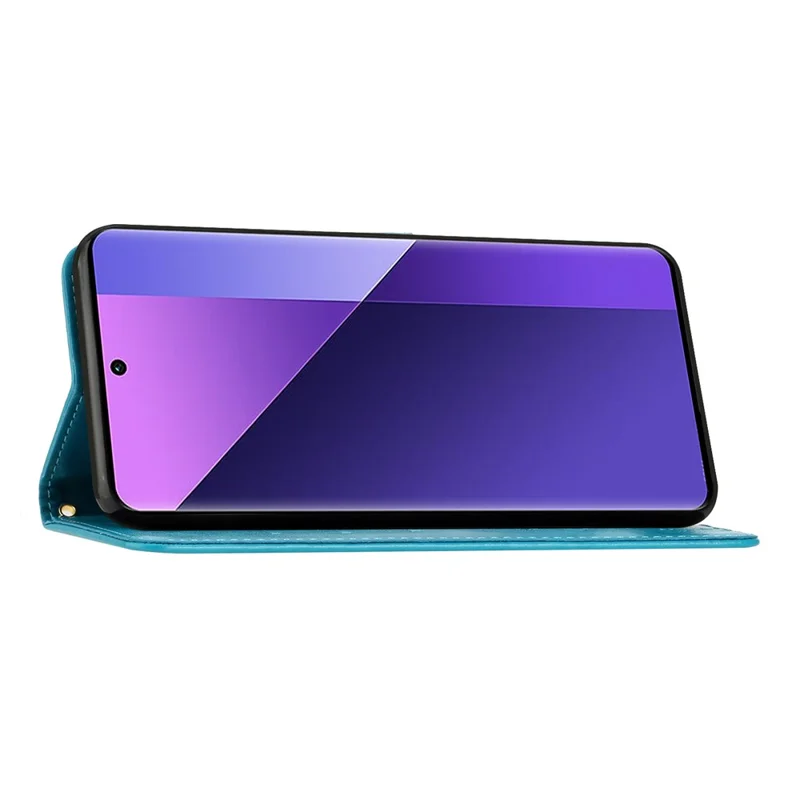 For Xiaomi Poco F8 Ultra  /  Redmi K90 Pro Max 5G Leather Wallet Case Butterfly Flower Imprinted Phone Cover with Strap - Blue