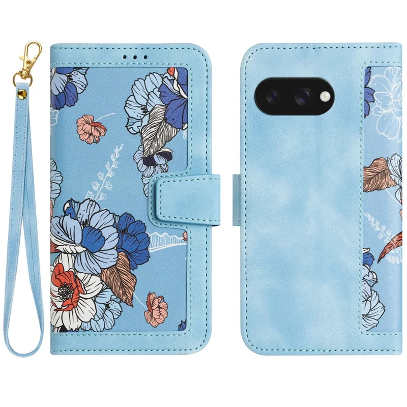 For Google Pixel 10a Case PU Leather Floral Phone Cover with Card Slots - Baby Blue