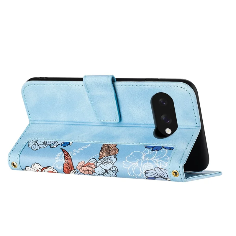 For Google Pixel 10a Case PU Leather Floral Phone Cover with Card Slots - Baby Blue