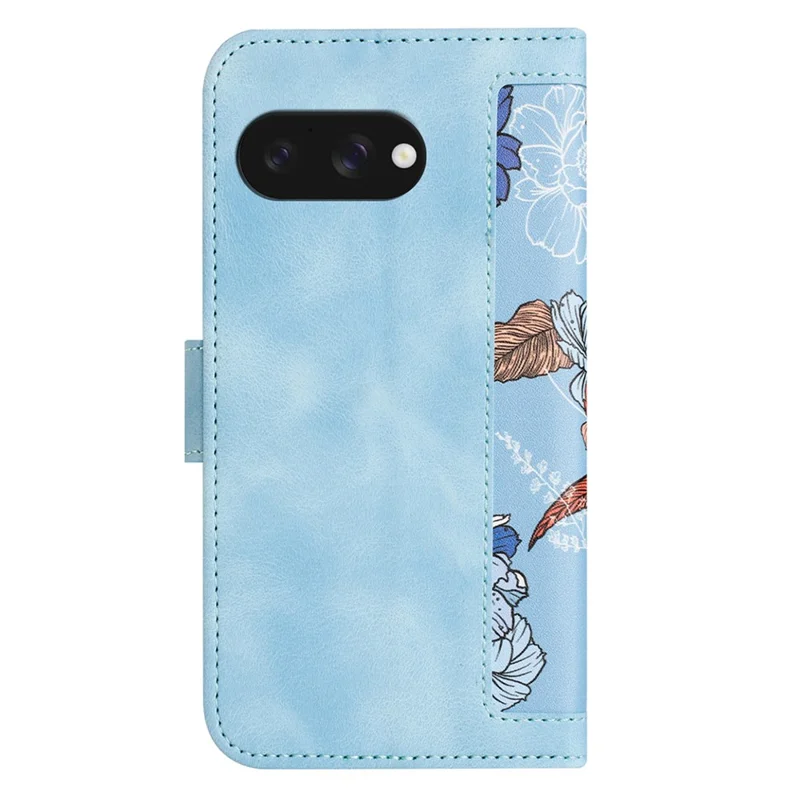 For Google Pixel 10a Case PU Leather Floral Phone Cover with Card Slots - Baby Blue