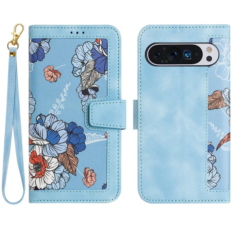 For Google Pixel 10 Pro XL Case PU Leather Floral Phone Cover with Card Slots - Baby Blue