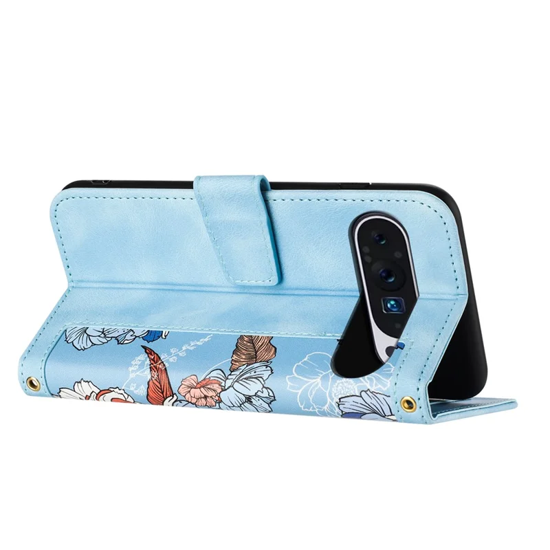 For Google Pixel 10 Pro XL Case PU Leather Floral Phone Cover with Card Slots - Baby Blue