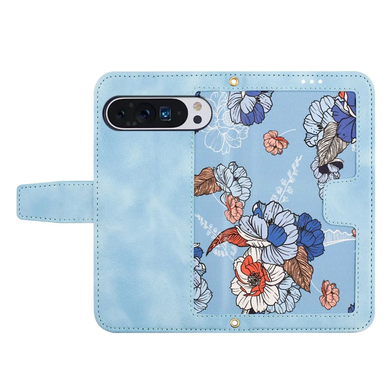 For Google Pixel 10 Pro XL Case PU Leather Floral Phone Cover with Card Slots - Baby Blue