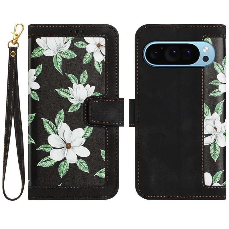 For Google Pixel 10  /  10 Pro Case PU Leather Floral Phone Cover with Card Slots - Black