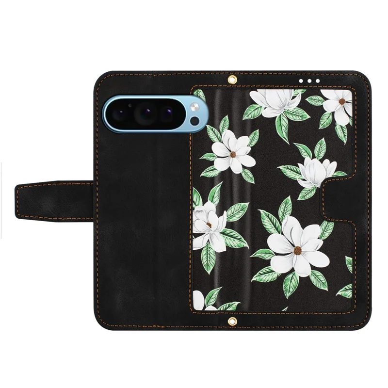 For Google Pixel 10  /  10 Pro Case PU Leather Floral Phone Cover with Card Slots - Black