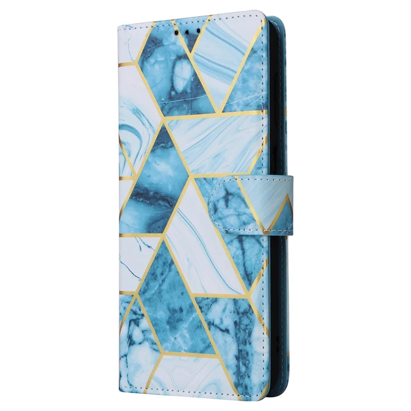 For Samsung Galaxy S26  /  S26 Pro Case Lacquered Marble Pattern Leather Phone Cover with Wrist Strap - Blue