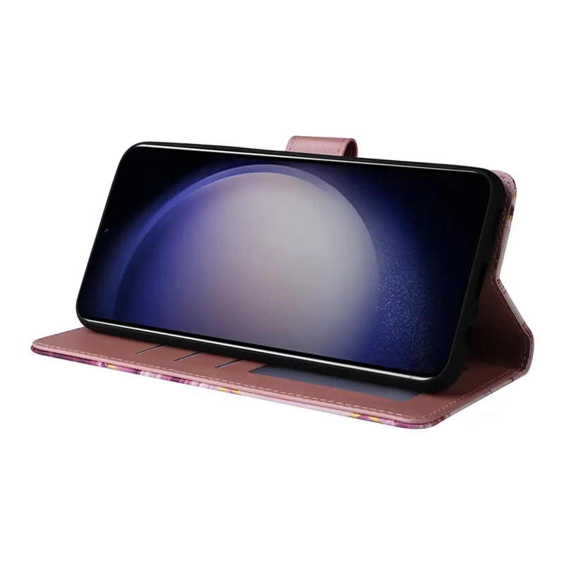 For Samsung Galaxy S26+ Case Lacquered Marble Pattern Leather Phone Cover with Wrist Strap - Purple