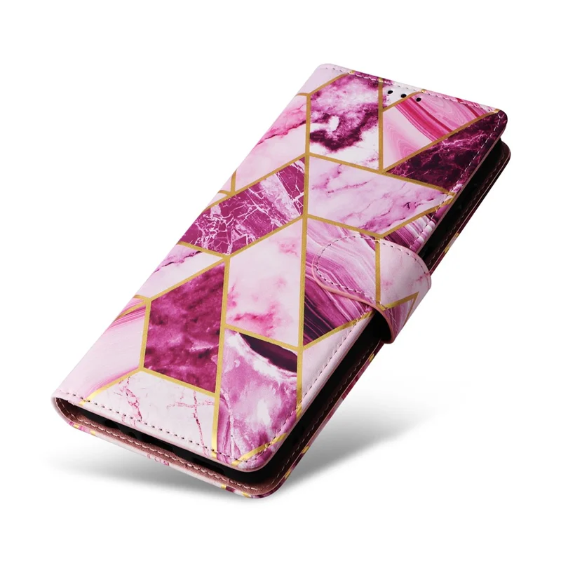For Samsung Galaxy S26+ Case Lacquered Marble Pattern Leather Phone Cover with Wrist Strap - Purple