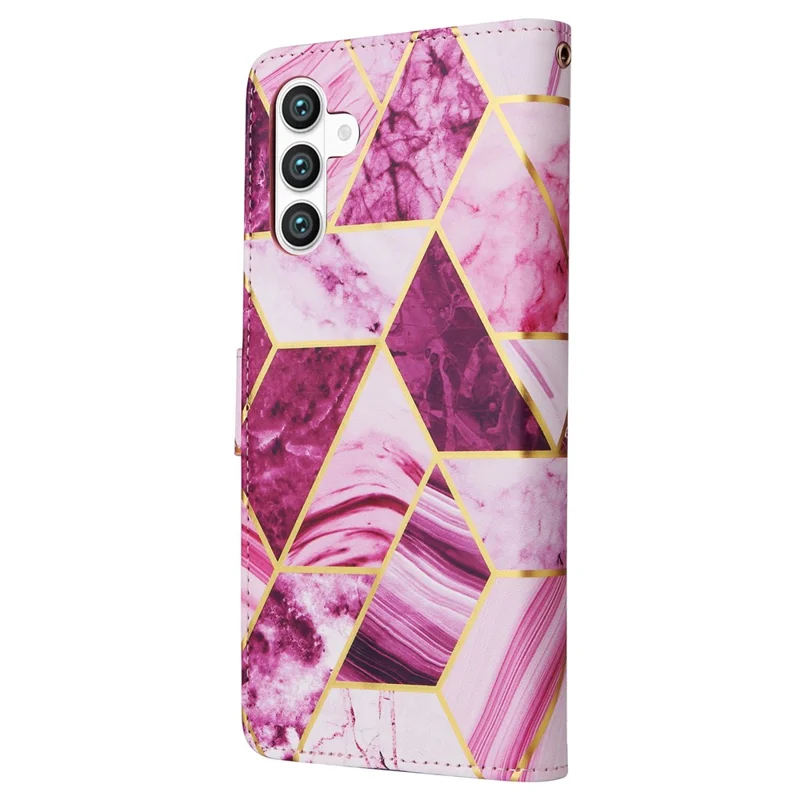 For Samsung Galaxy S26+ Case Lacquered Marble Pattern Leather Phone Cover with Wrist Strap - Purple