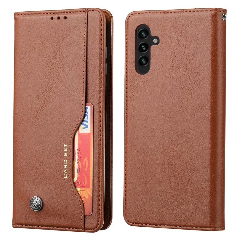 For Samsung Galaxy S26 Cell Phone Case Magnetic Closing PU Leather Stand Cover - Light Brown