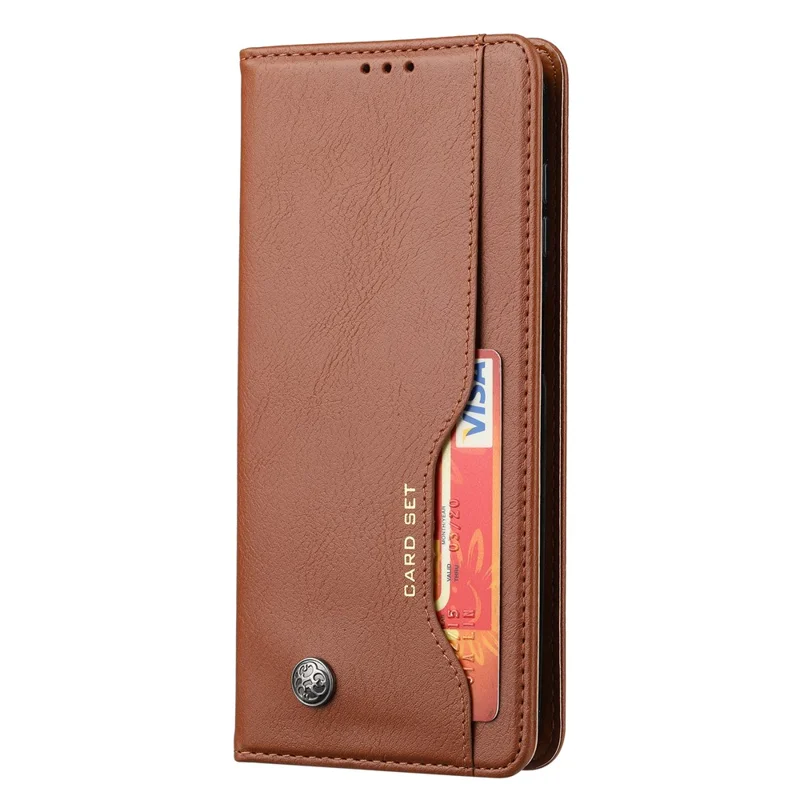 For Samsung Galaxy S26 Cell Phone Case Magnetic Closing PU Leather Stand Cover - Light Brown