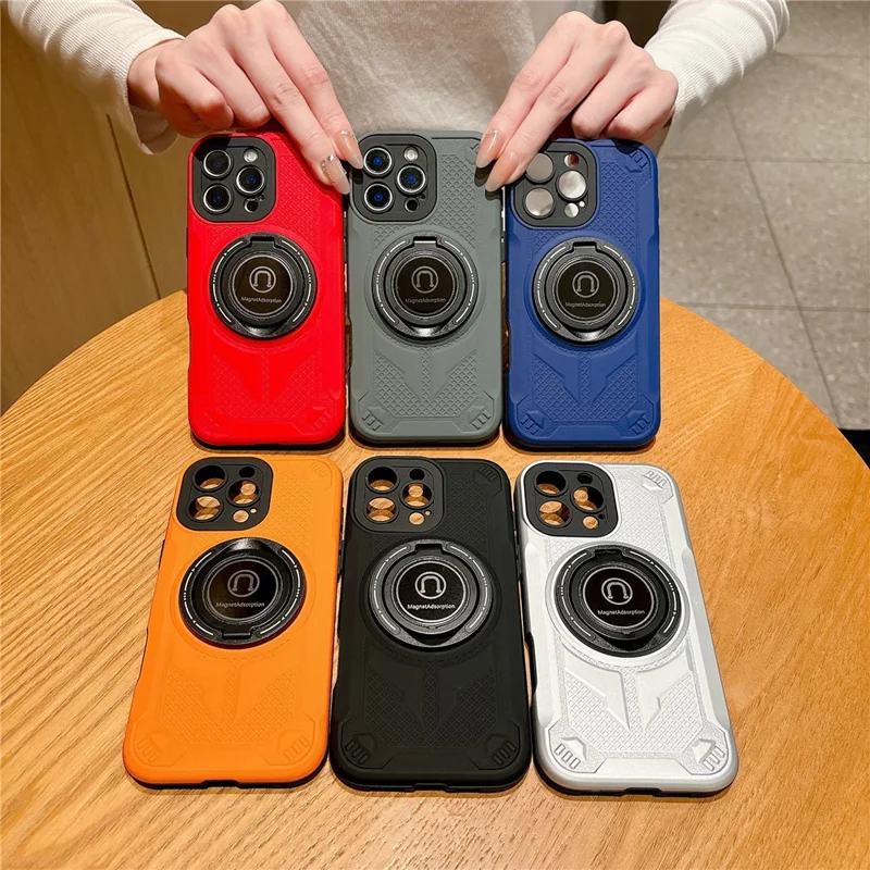 For iPhone 16 Pro Magnetic Case 360° Rotating Kickstand PC + TPU Shockproof Phone Back Cover - Grey