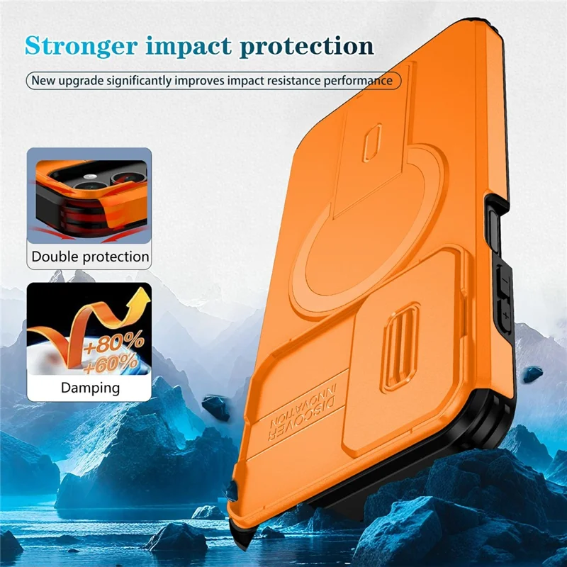 For Samsung Galaxy A15 5G Magnetic Case Kickstand Camera Slider PC + TPU Phone Cover - Orange