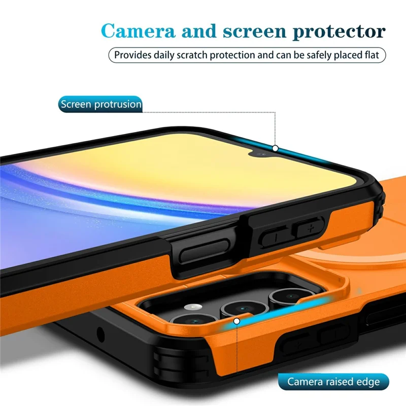 For Samsung Galaxy A15 5G Magnetic Case Kickstand Camera Slider PC + TPU Phone Cover - Orange