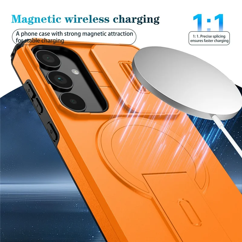 For Samsung Galaxy A35 5G Magnetic Case Kickstand Camera Slider PC + TPU Phone Cover - Orange