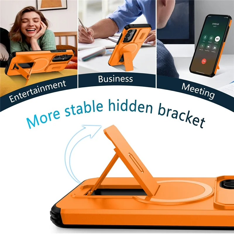 For Samsung Galaxy A35 5G Magnetic Case Kickstand Camera Slider PC + TPU Phone Cover - Orange