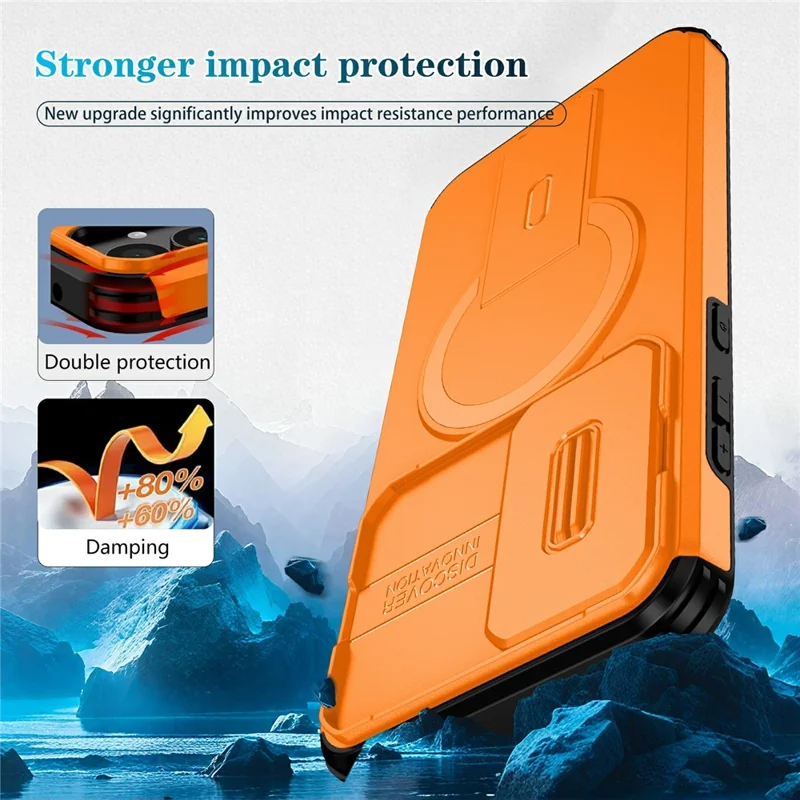 For Samsung Galaxy A35 5G Magnetic Case Kickstand Camera Slider PC + TPU Phone Cover - Orange