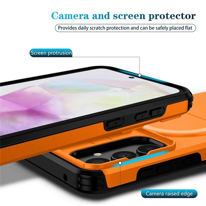 For Samsung Galaxy A35 5G Magnetic Case Kickstand Camera Slider PC + TPU Phone Cover - Orange