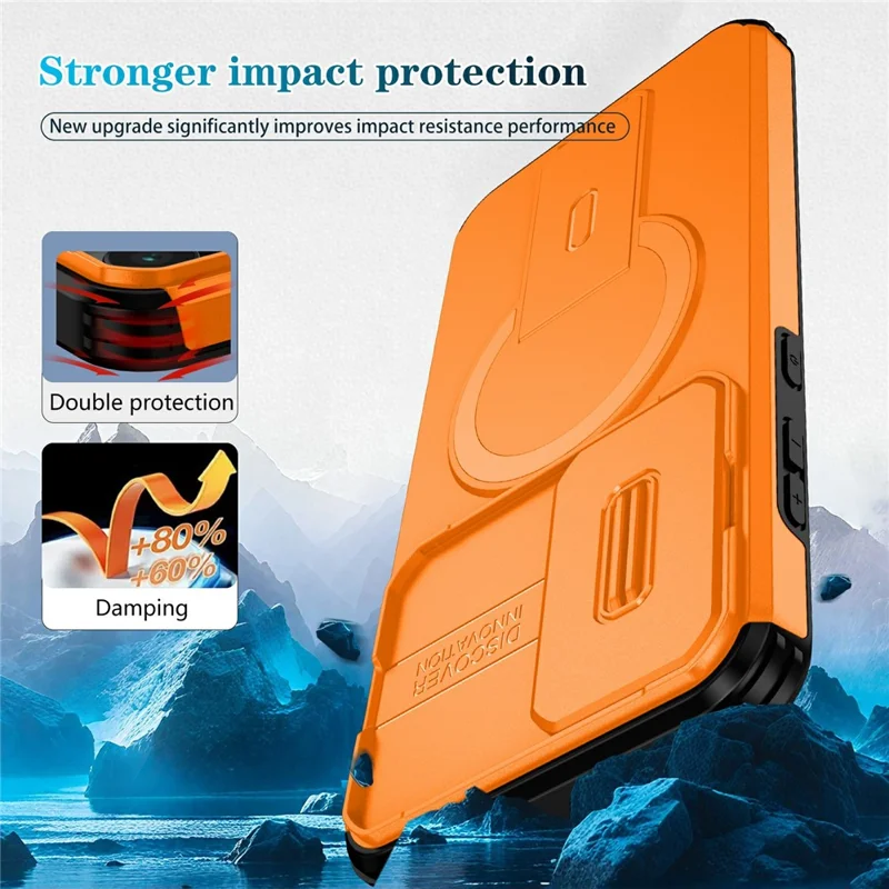 For Samsung Galaxy A55 5G Magnetic Case Kickstand Camera Slider PC + TPU Phone Cover - Orange