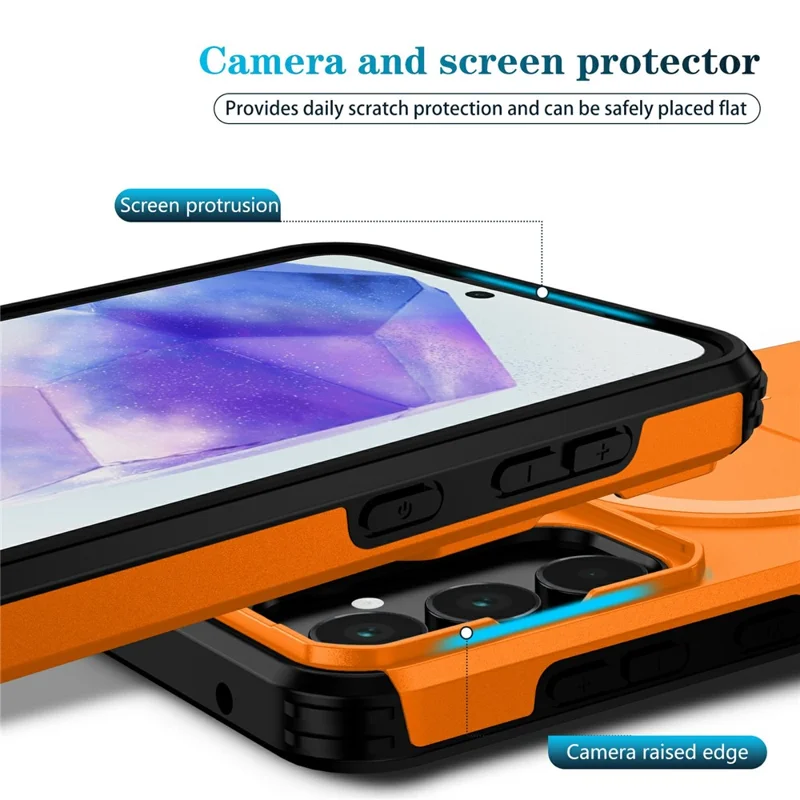 For Samsung Galaxy A55 5G Magnetic Case Kickstand Camera Slider PC + TPU Phone Cover - Orange