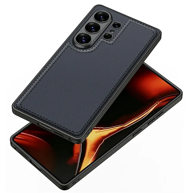 GKK For Samsung Galaxy S26 Ultra Case Stitched Design Skin-touch Feel PC TPU Leather Back Cover - Black