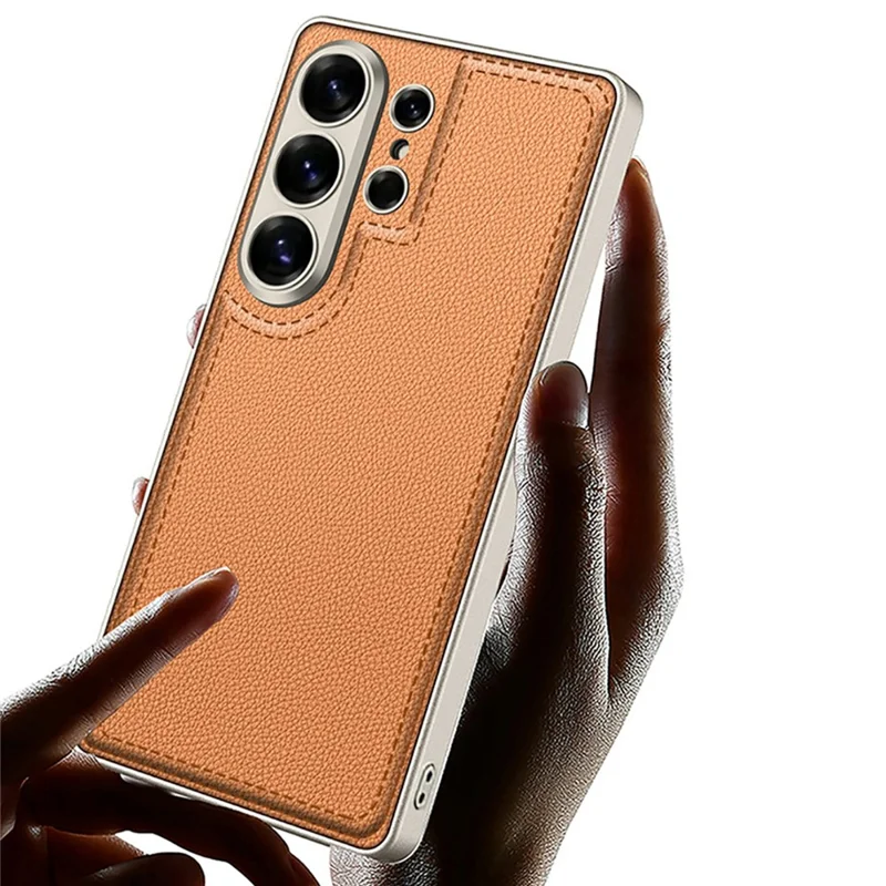 GKK For Samsung Galaxy S26 Ultra Case Stitched Design Skin-touch Feel PC TPU Leather Back Cover - Black