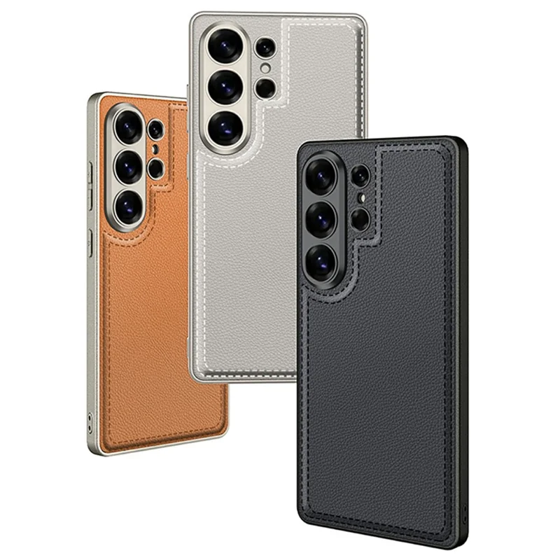 GKK For Samsung Galaxy S26 Ultra Case Stitched Design Skin-touch Feel PC TPU Leather Back Cover - Black