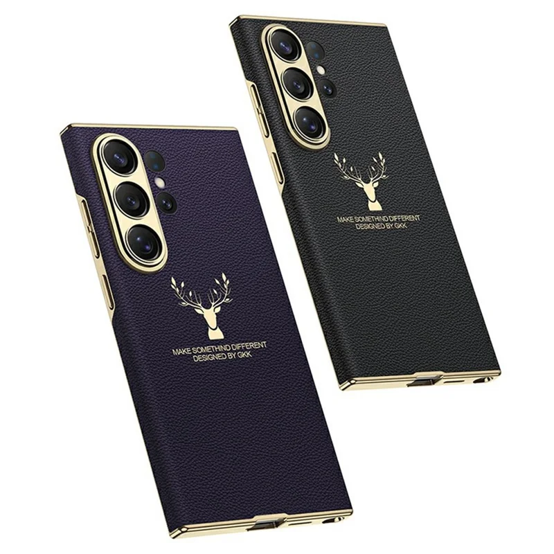 GKK For Samsung Galaxy S26 Ultra Phone Case Elk Pattern Electroplated Frame PC TPU PU Back Cover - Black