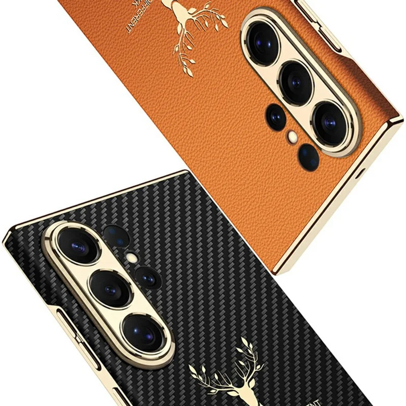 GKK For Samsung Galaxy S26 Ultra Phone Case Elk Pattern Electroplated Frame PC TPU PU Back Cover - Black