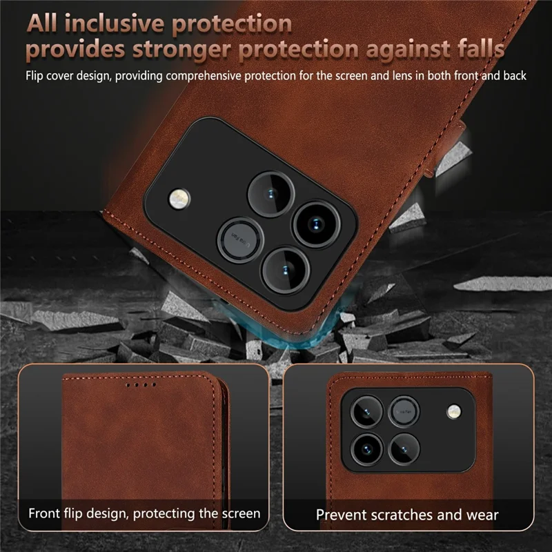 AZNS For Honor Win 5G Case PU Leather Wallet Phone Cover - Brown