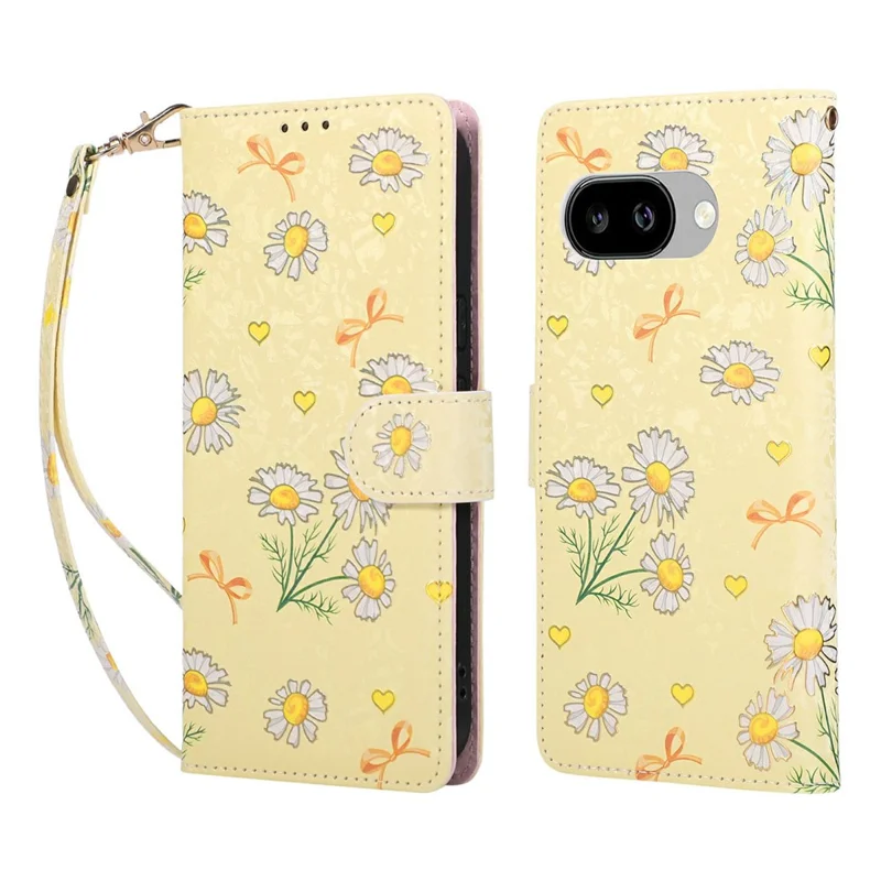 For Google Pixel 10a Case RFID Blocking Flower Leather Phone Cover - Yellow Daisy