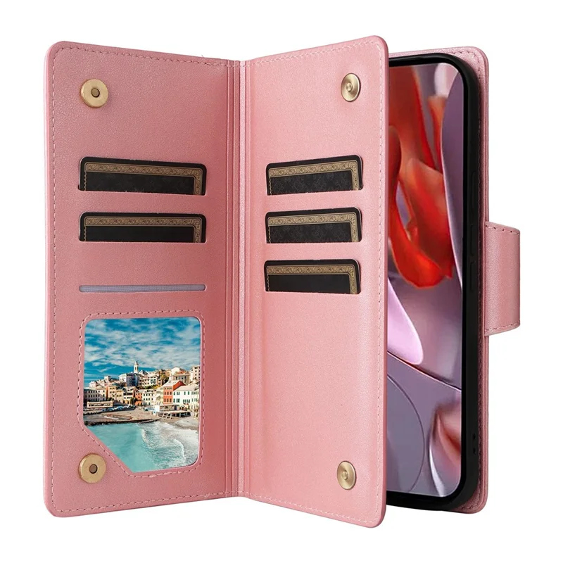 For Google Pixel 10a Case Zipper Wallet Rivet Decor Leather Phone Cover with Wrist Strap - Rose Gold