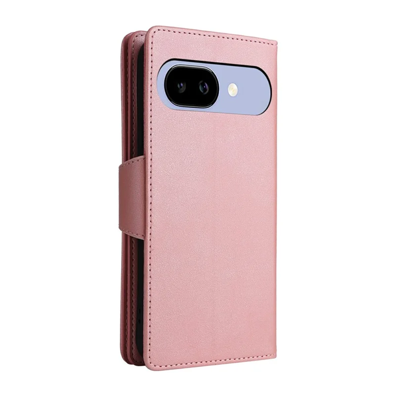 For Google Pixel 10a Case Zipper Wallet Rivet Decor Leather Phone Cover with Wrist Strap - Rose Gold
