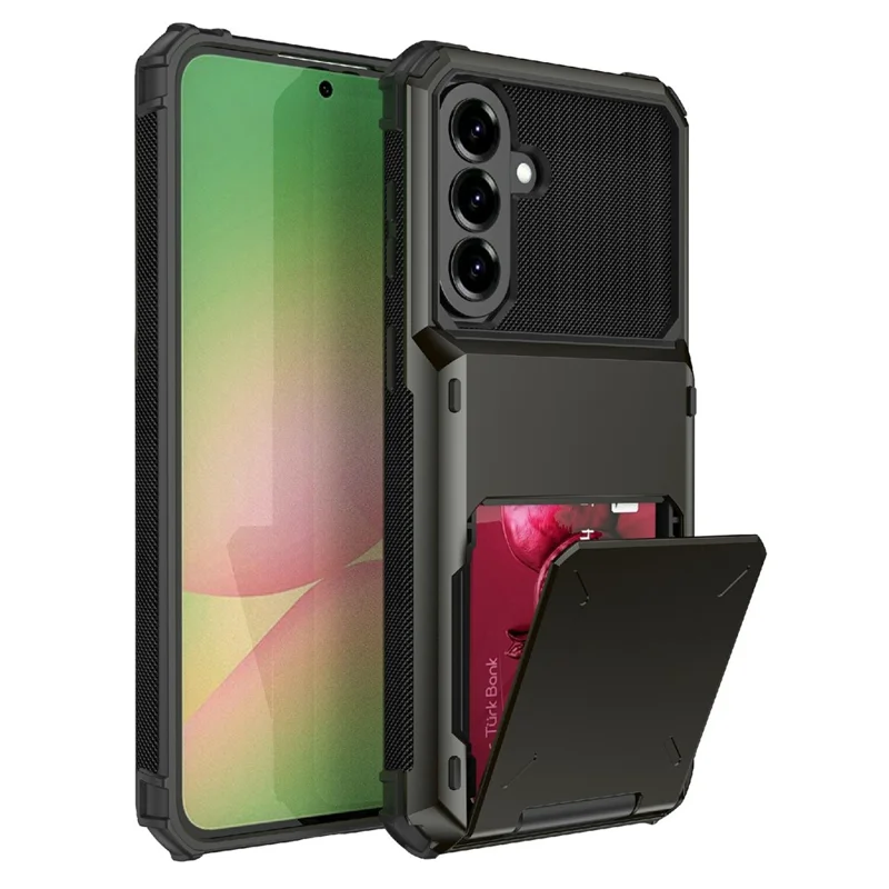 For Samsung Galaxy A57 5G Case PC + TPU Dual Layer Back Phone Cover with Card Holder - Black