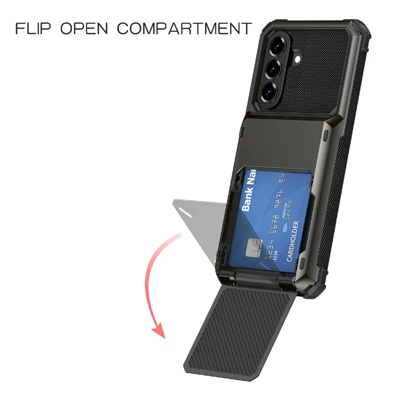 For Samsung Galaxy A57 5G Case PC + TPU Dual Layer Back Phone Cover with Card Holder - Black