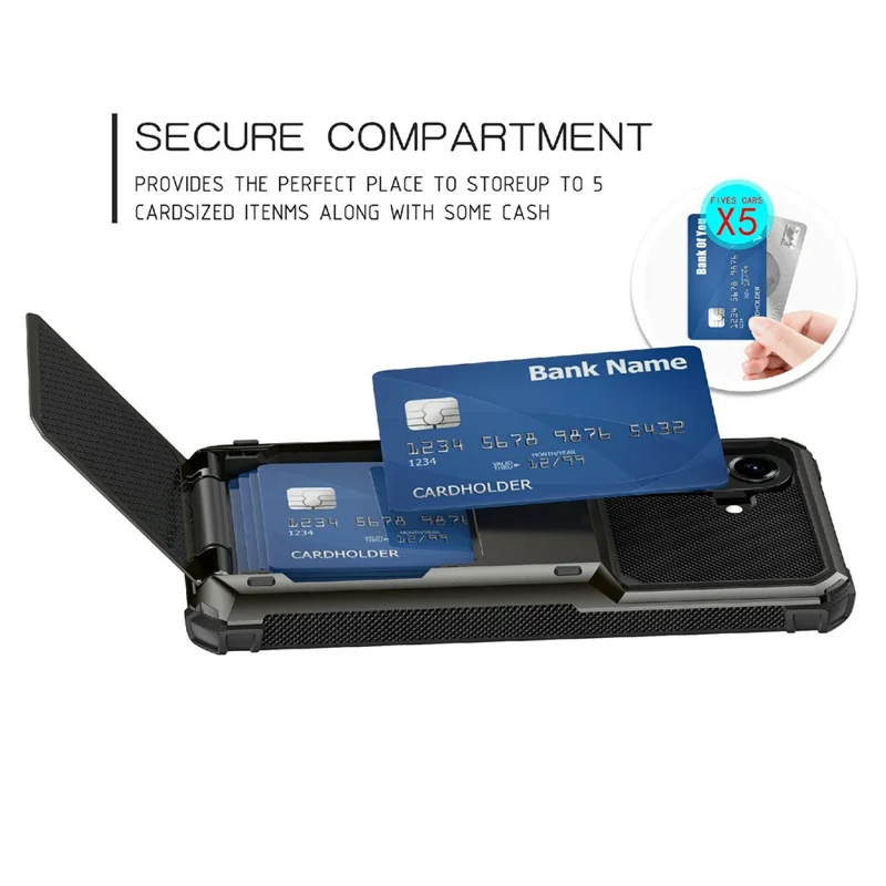 For Samsung Galaxy A57 5G Case PC + TPU Dual Layer Back Phone Cover with Card Holder - Black