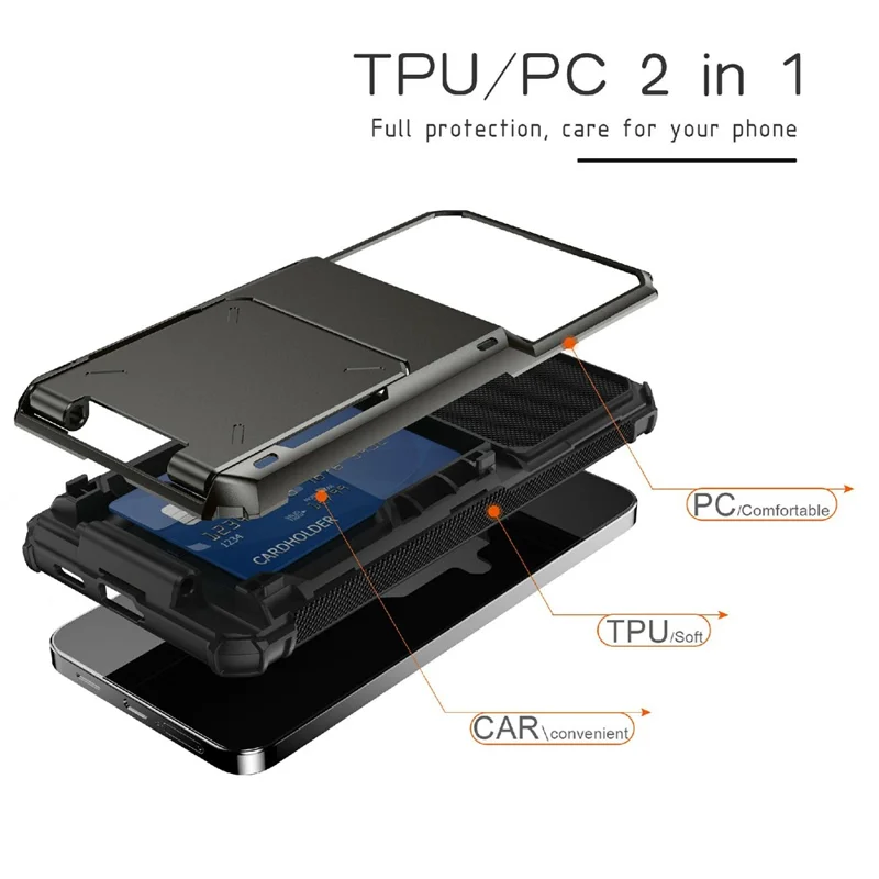 For Samsung Galaxy A57 5G Case PC + TPU Dual Layer Back Phone Cover with Card Holder - Black