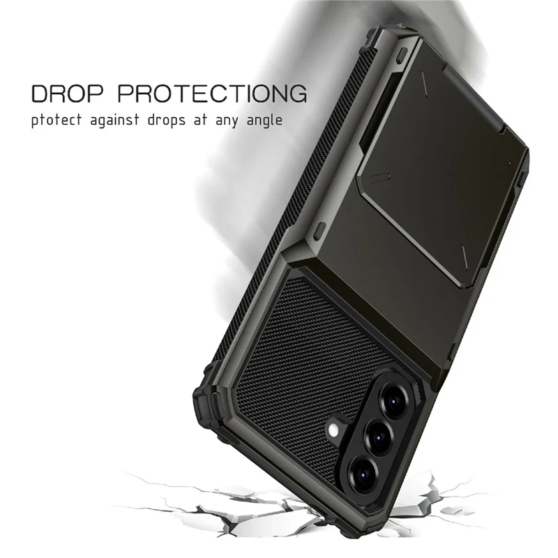 For Samsung Galaxy A57 5G Case PC + TPU Dual Layer Back Phone Cover with Card Holder - Black