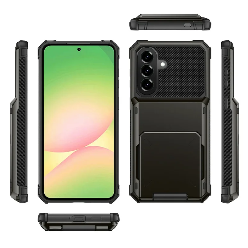 For Samsung Galaxy A57 5G Case PC + TPU Dual Layer Back Phone Cover with Card Holder - Black