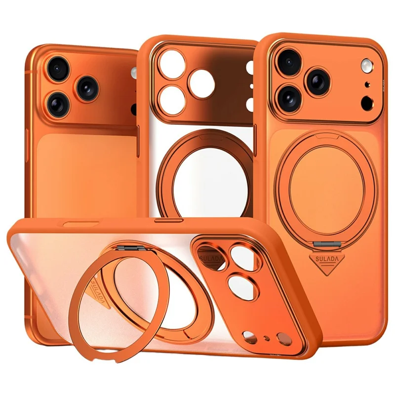 SULADA For iPhone 17 Pro Max Magnetic Phone Case with 360° Rotating Kickstand PC TPU Back Cover - Orange